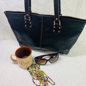Claudia Firenze Black leather tote lined